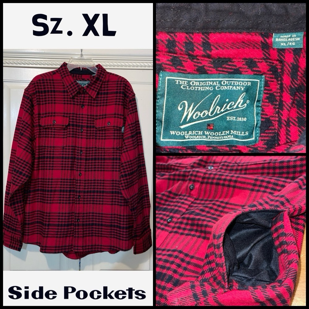 Woolrich Flannel Shacket Men XL Red Black Camping Hiking Cabincore Smores